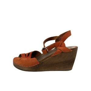 Maguba Wedge Sandals Women 40 Orange Suede Peep Toe Wooden Swedish Clogs